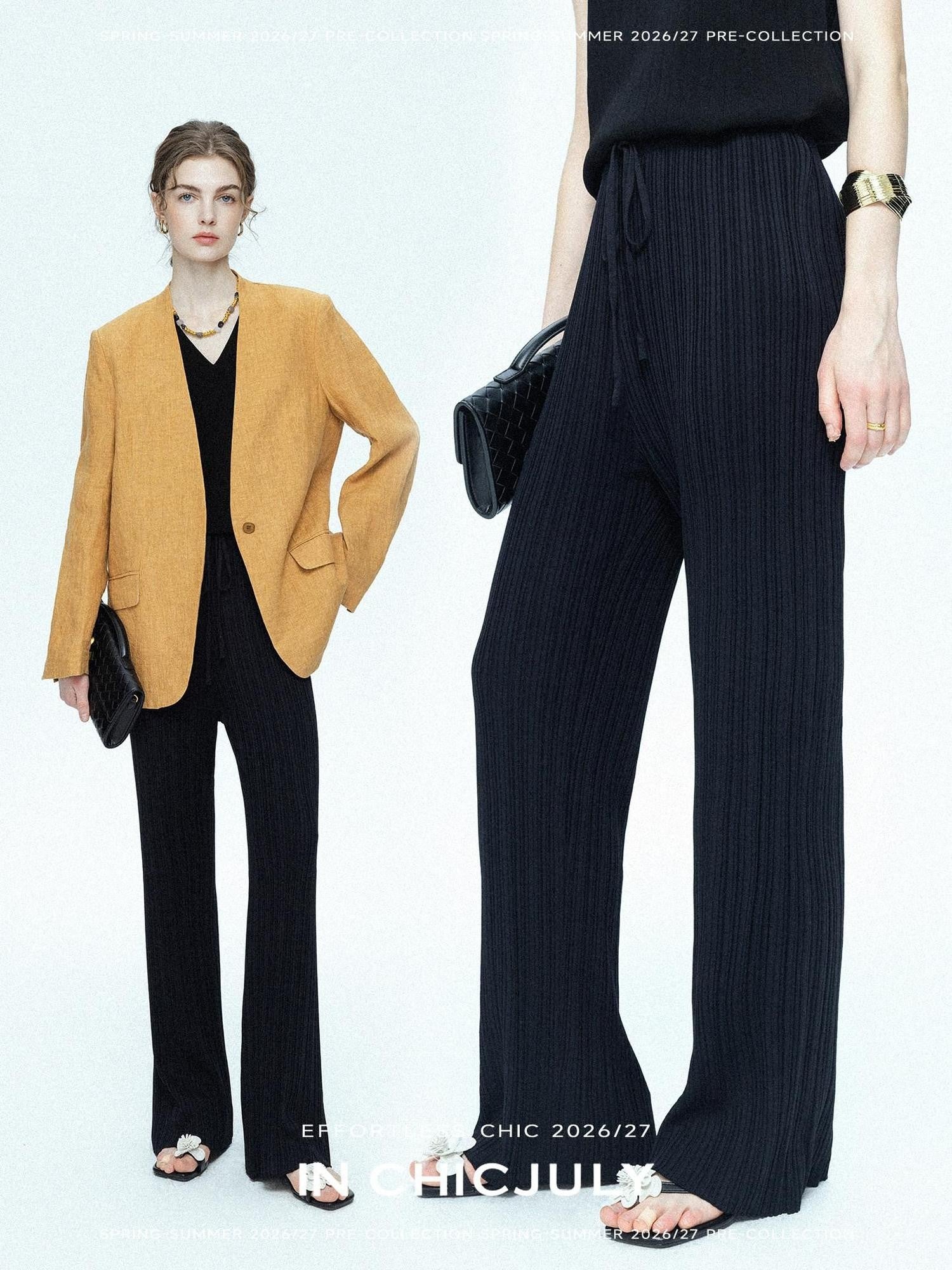 chicjuly Drapey High Waist Pleated High Stretch Straight Leg Women's Other Chinos