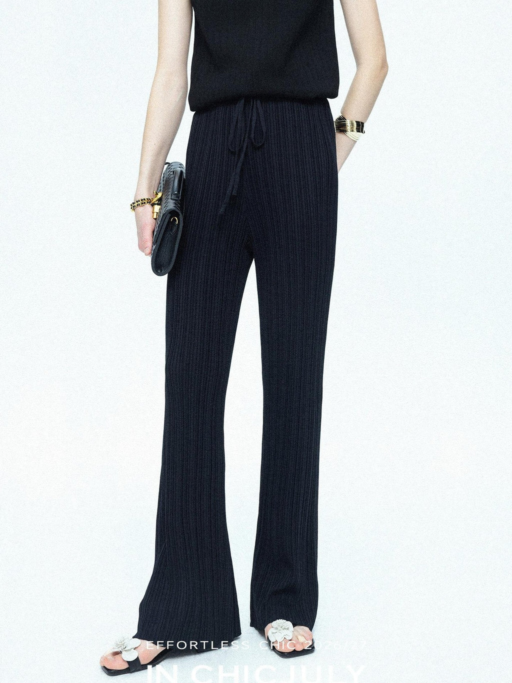 chicjuly Drapey High Waist Pleated High Stretch Straight Leg Women's Other Chinos