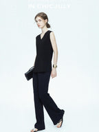 chicjuly Drapey High Waist Pleated High Stretch Straight Leg Women's Other Chinos