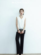 chicjuly Drapey High Waist Pleated High Stretch Straight Leg Women's Other Chinos