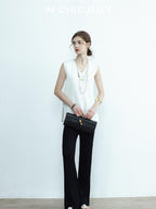 chicjuly Drapey High Waist Pleated High Stretch Straight Leg Women's Other Chinos
