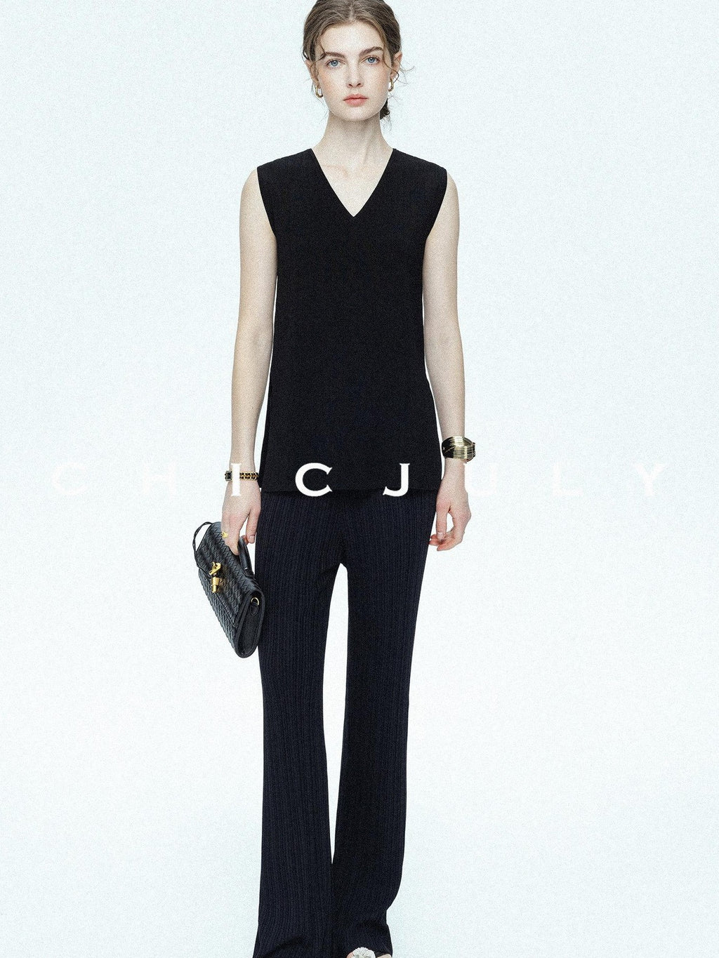 chicjuly Drapey High Waist Pleated High Stretch Straight Leg Women's Other Chinos