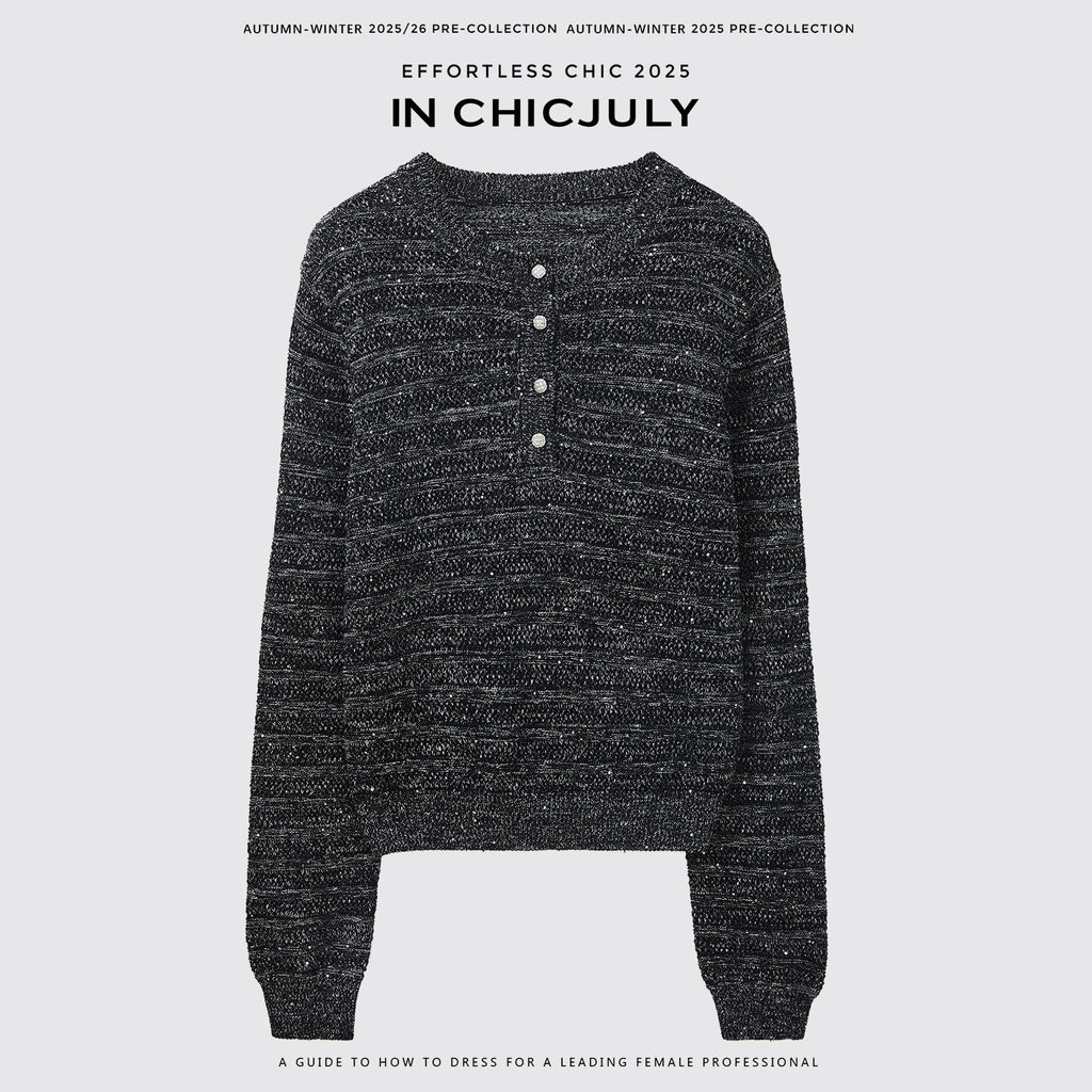 chicjuly Dreamcatcher Star Sequin Knit Women's Linen Blend Long Sleeve T-shirts 968305455696