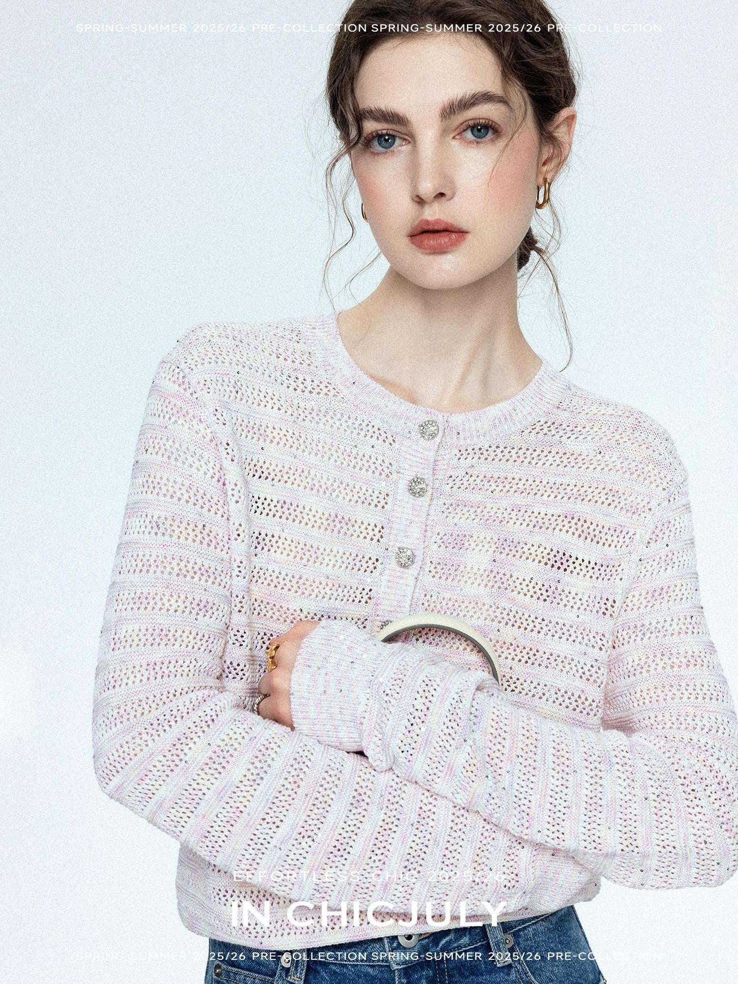 chicjuly Dreamcatcher Star Sequin Knit Women's Linen Blend Long Sleeve T-shirts