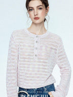 chicjuly Dreamcatcher Star Sequin Knit Women's Linen Blend Long Sleeve T-shirts
