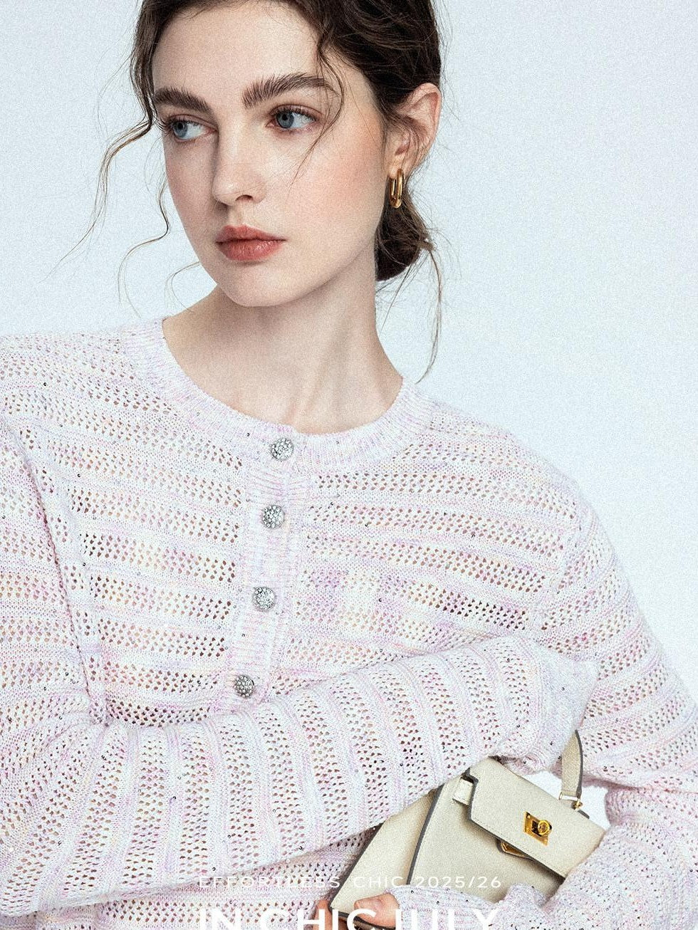 chicjuly Dreamcatcher Star Sequin Knit Women's Linen Blend Long Sleeve T-shirts