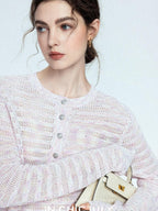 chicjuly Dreamcatcher Star Sequin Knit Women's Linen Blend Long Sleeve T-shirts