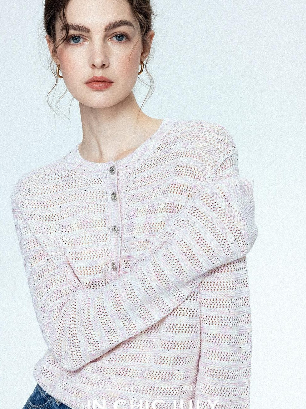 chicjuly Dreamcatcher Star Sequin Knit Women's Linen Blend Long Sleeve T-shirts