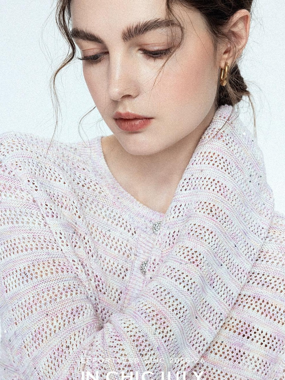 chicjuly Dreamcatcher Star Sequin Knit Women's Linen Blend Long Sleeve T-shirts