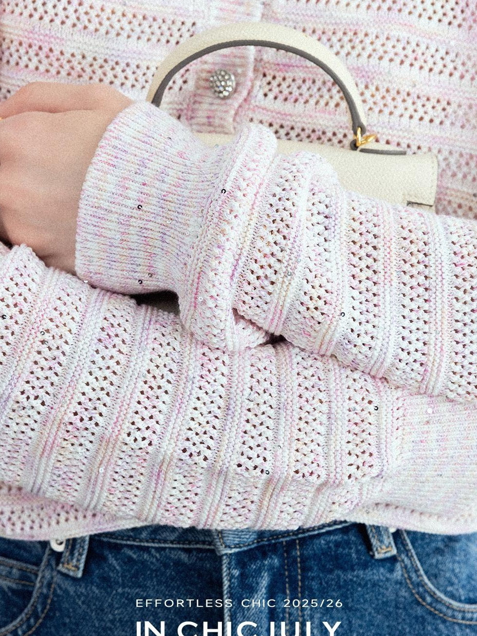 chicjuly Dreamcatcher Star Sequin Knit Women's Linen Blend Long Sleeve T-shirts