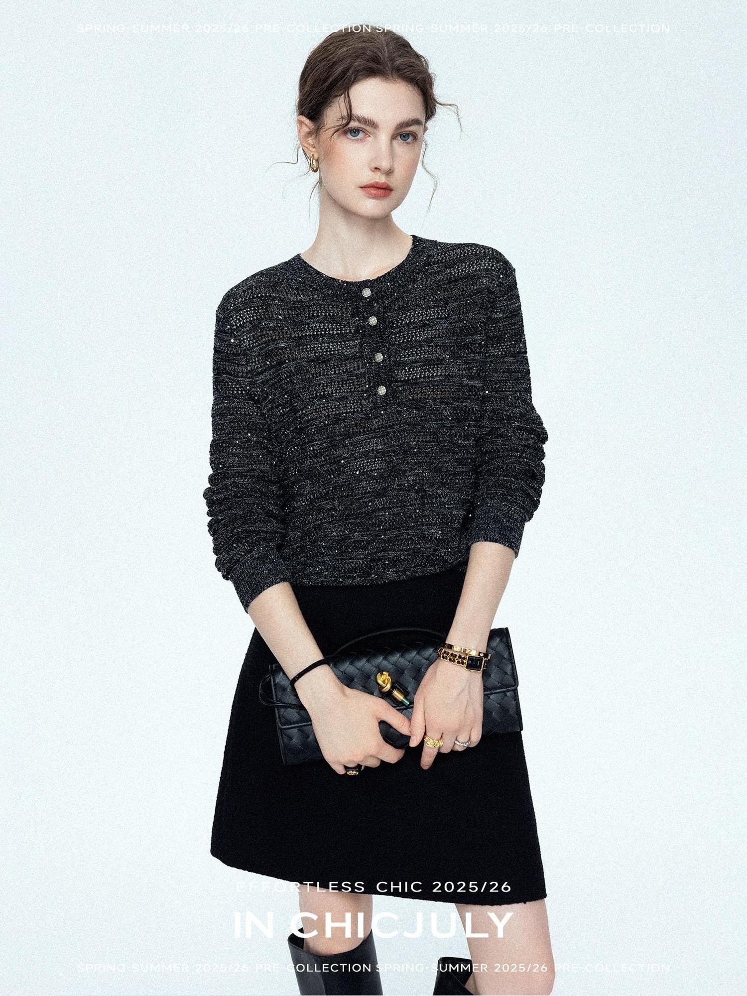 chicjuly Dreamcatcher Star Sequin Knit Women's Linen Blend Long Sleeve T-shirts