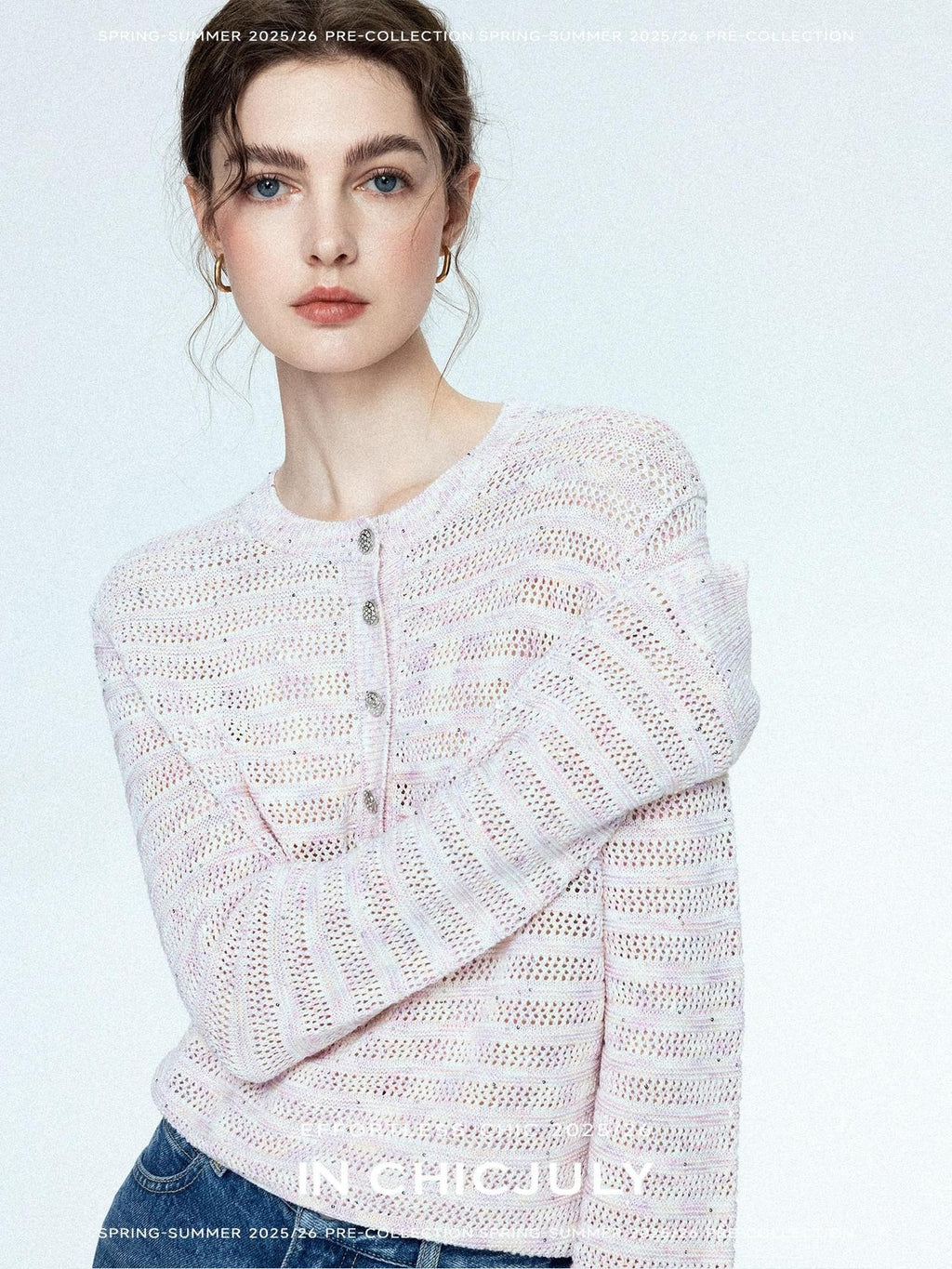 chicjuly Dreamcatcher Star Sequin Knit Women's Linen Blend Long Sleeve T-shirts