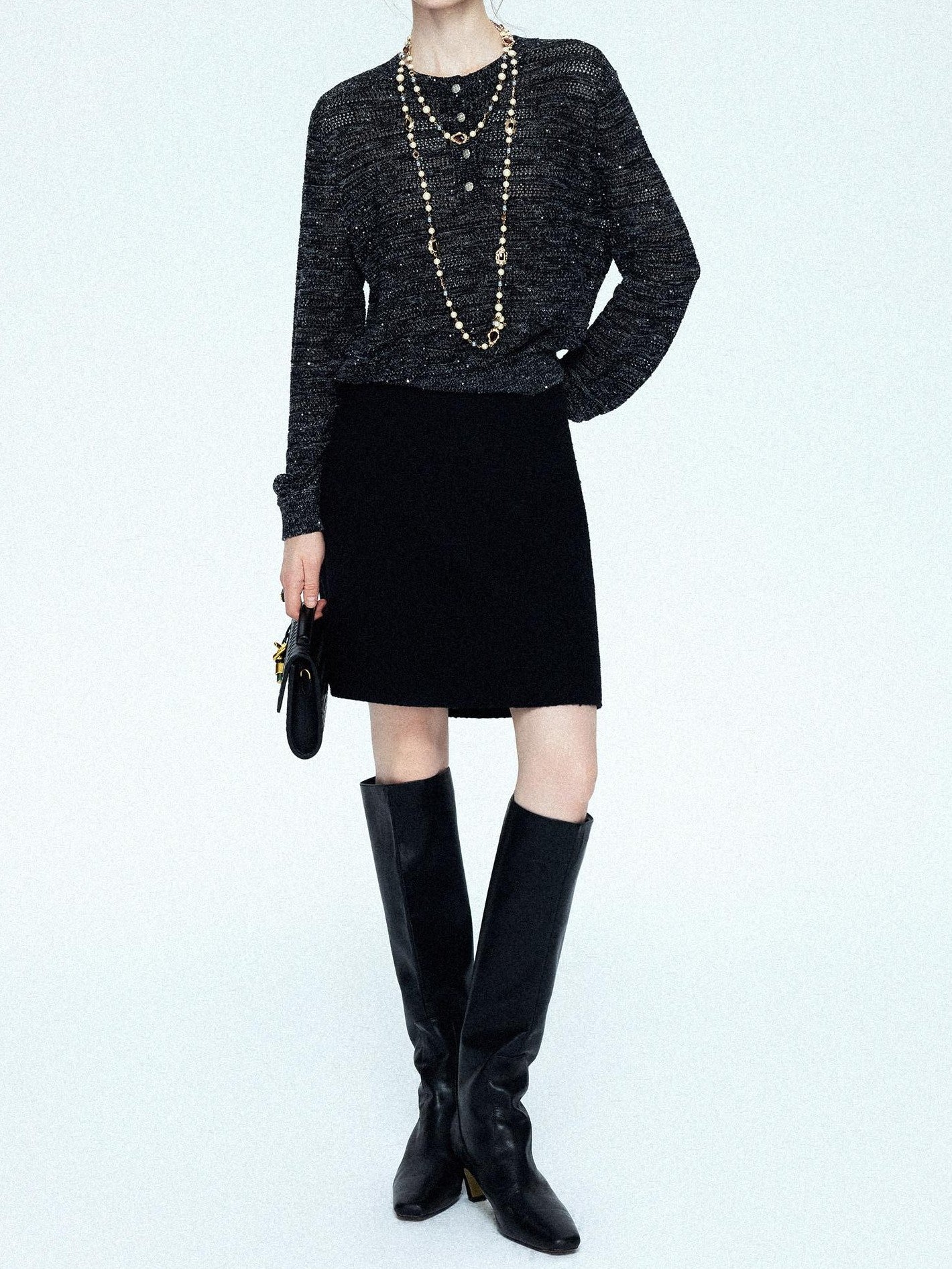 chicjuly Dreamcatcher Star Sequin Knit Women's Linen Blend Long Sleeve T-shirts