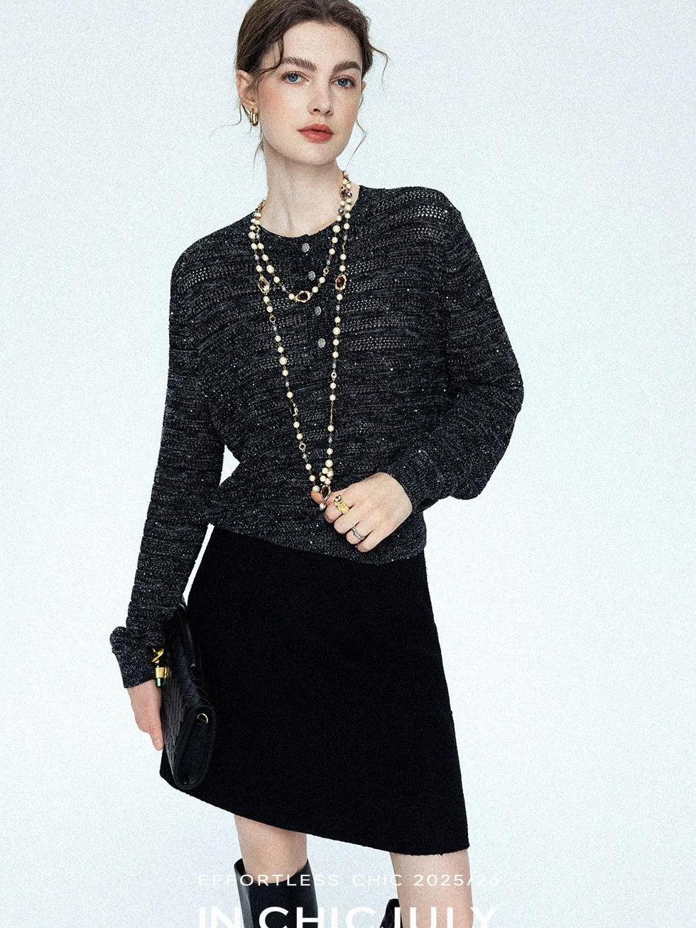 chicjuly Dreamcatcher Star Sequin Knit Women's Linen Blend Long Sleeve T-shirts