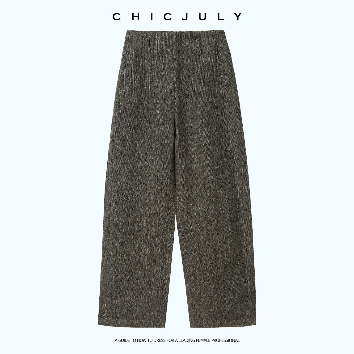 chicjuly Ebony Brown Snowflake Dot Draped Women's Wool Blend Casual Straight Pants 1011809385442