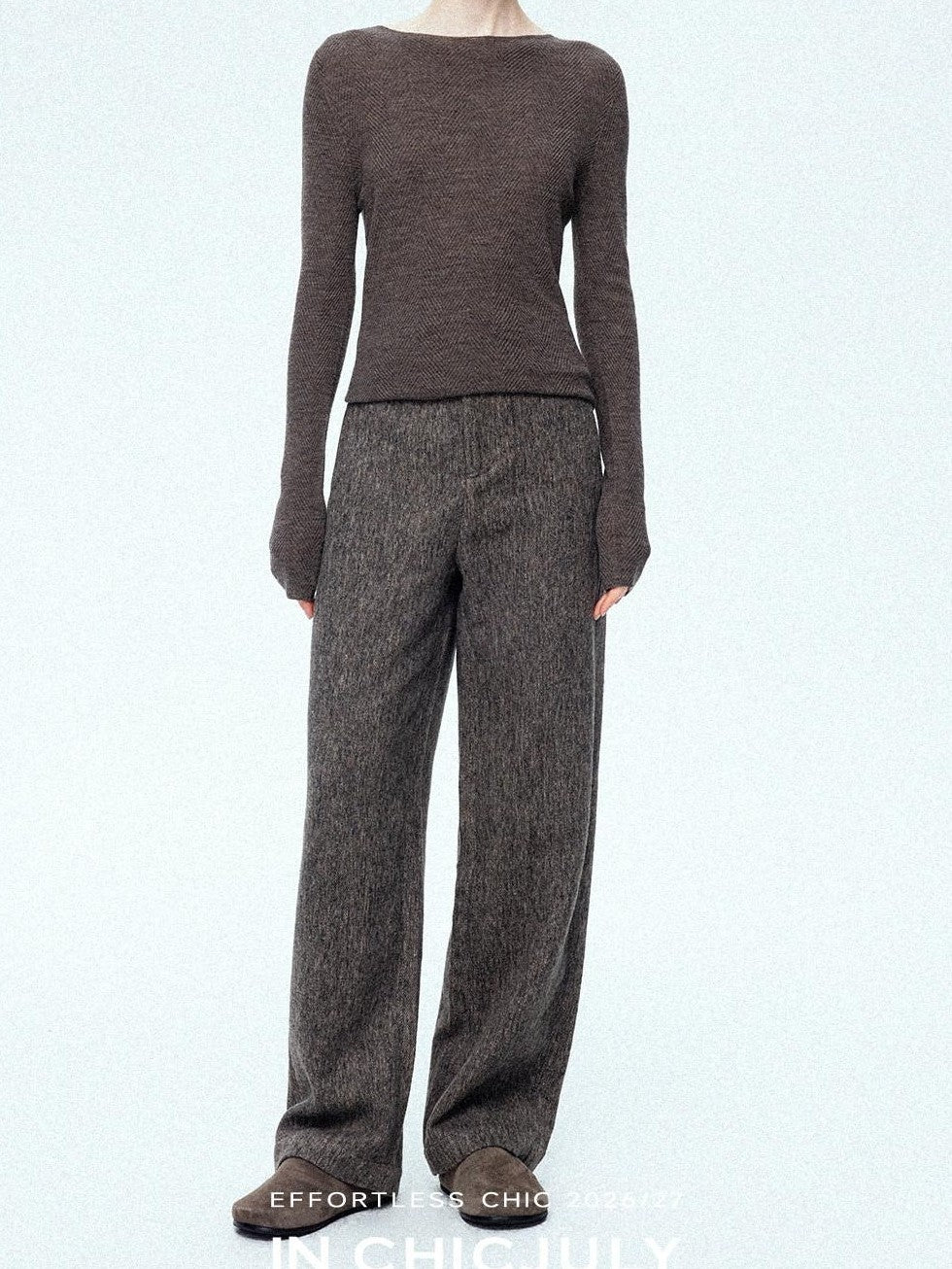 chicjuly Ebony Brown Snowflake Dot Draped Women's Wool Blend Casual Straight Pants