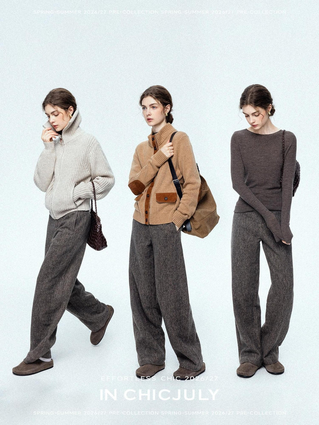 chicjuly Ebony Brown Snowflake Dot Draped Women's Wool Blend Casual Straight Pants
