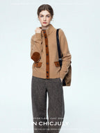 chicjuly Ebony Brown Snowflake Dot Draped Women's Wool Blend Casual Straight Pants