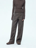 chicjuly Ebony Brown Snowflake Dot Draped Women's Wool Blend Casual Straight Pants