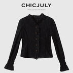 chicjuly Elegant Lace V-neck Women's Cotton Cupro Long Sleeve T-shirts 760145345128