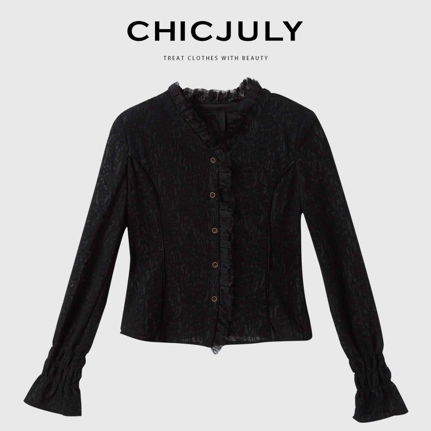 chicjuly Elegant Lace V-neck Women's Cotton Cupro Long Sleeve T-shirts 760145345128