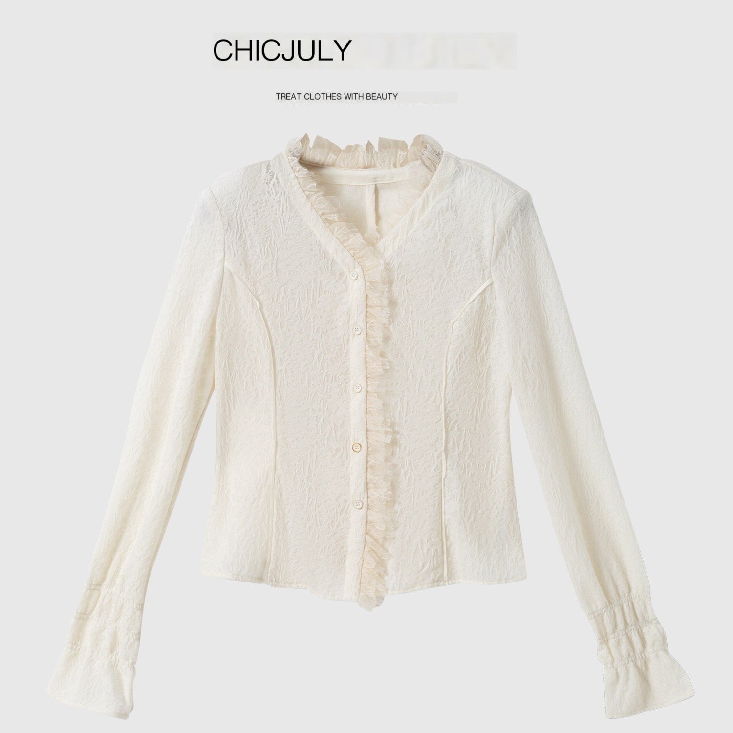 chicjuly Elegant Lace V-neck Women's Cotton Cupro Long Sleeve T-shirts 760145345128