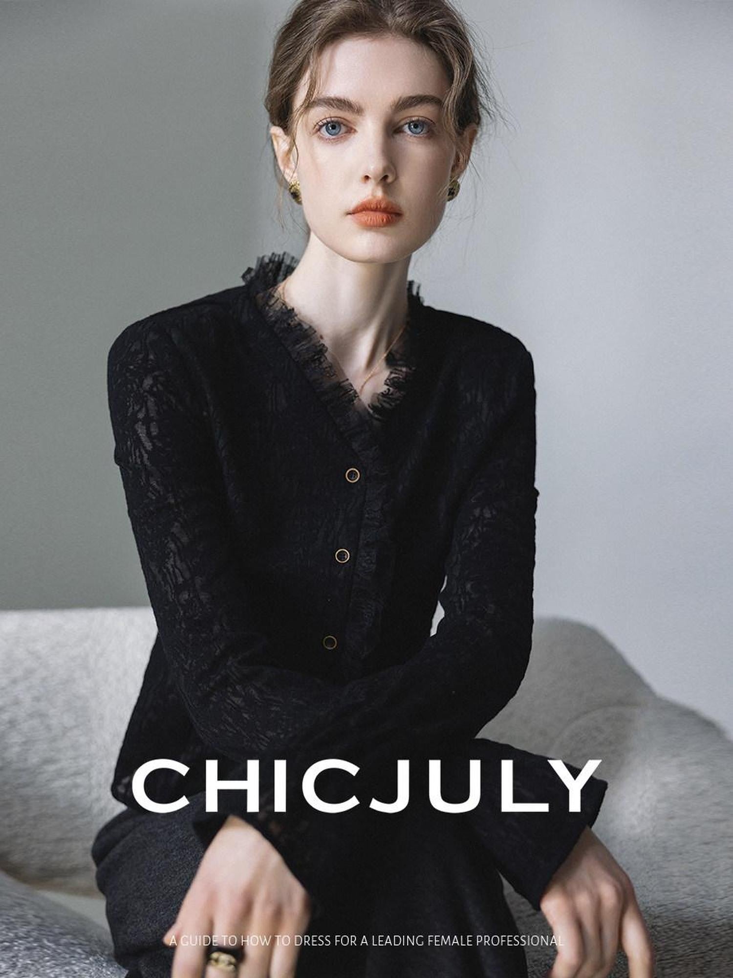 chicjuly Elegant Lace V-neck Women's Cotton Cupro Long Sleeve T-shirts