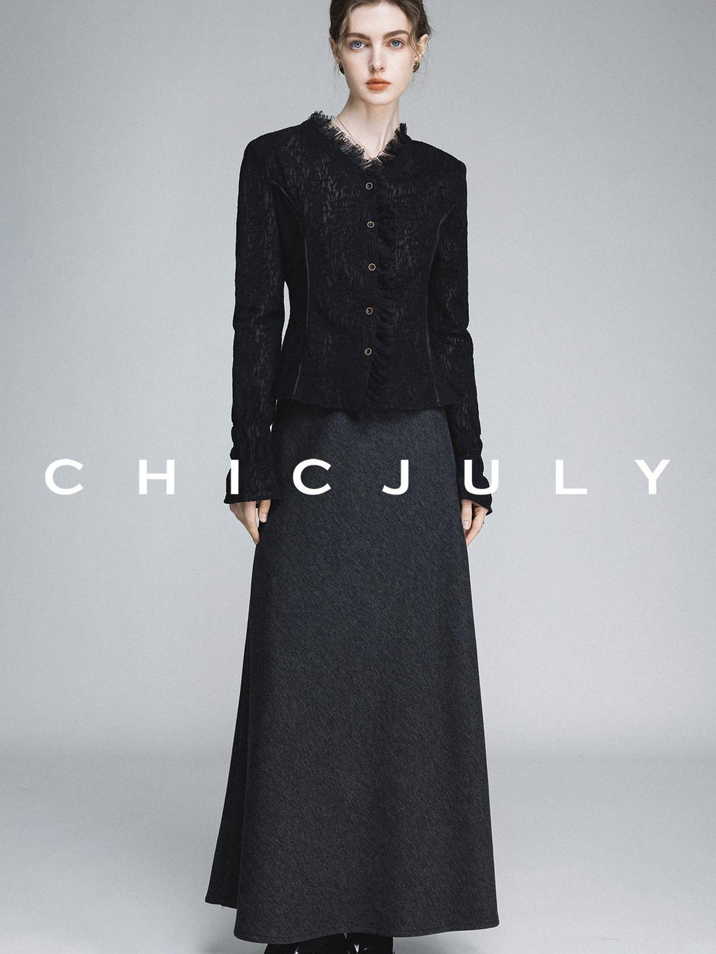 chicjuly Elegant Lace V-neck Women's Cotton Cupro Long Sleeve T-shirts