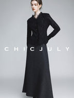 chicjuly Elegant Lace V-neck Women's Cotton Cupro Long Sleeve T-shirts