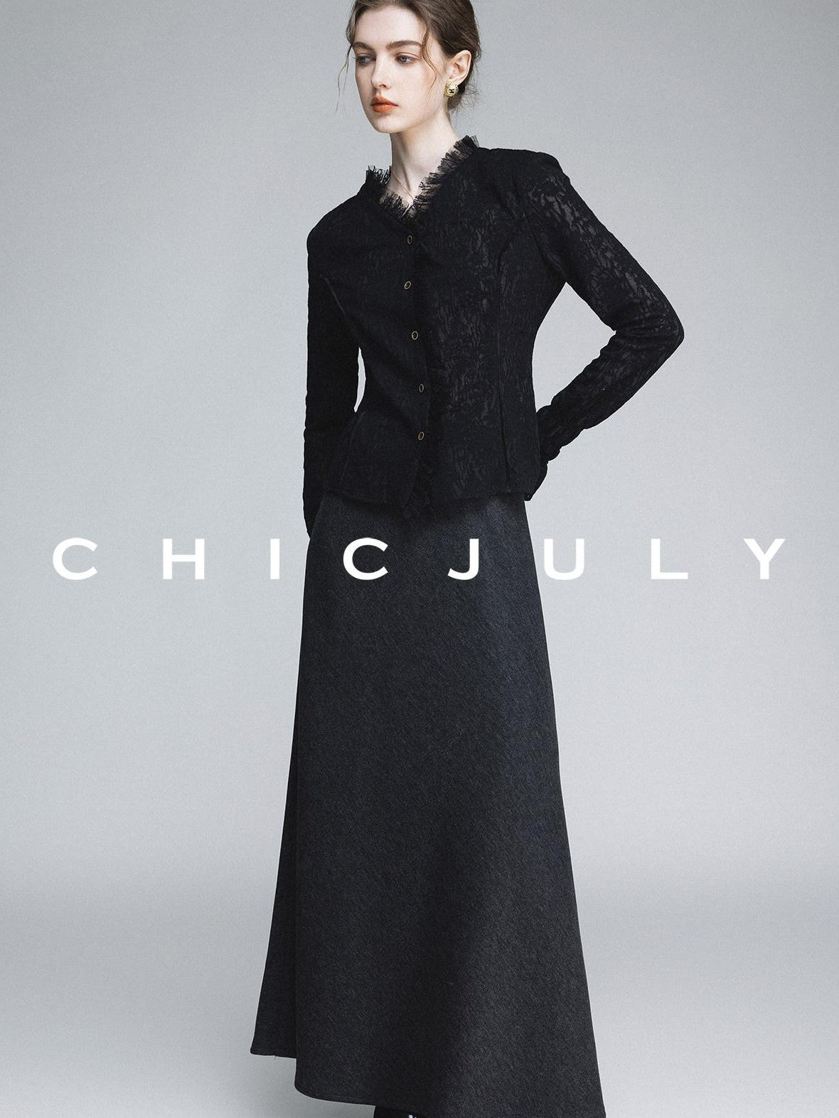 chicjuly Elegant Lace V-neck Women's Cotton Cupro Long Sleeve T-shirts
