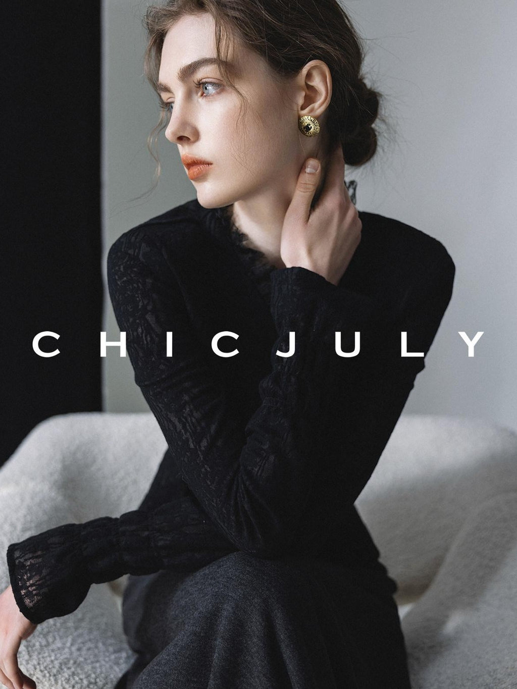 chicjuly Elegant Lace V-neck Women's Cotton Cupro Long Sleeve T-shirts
