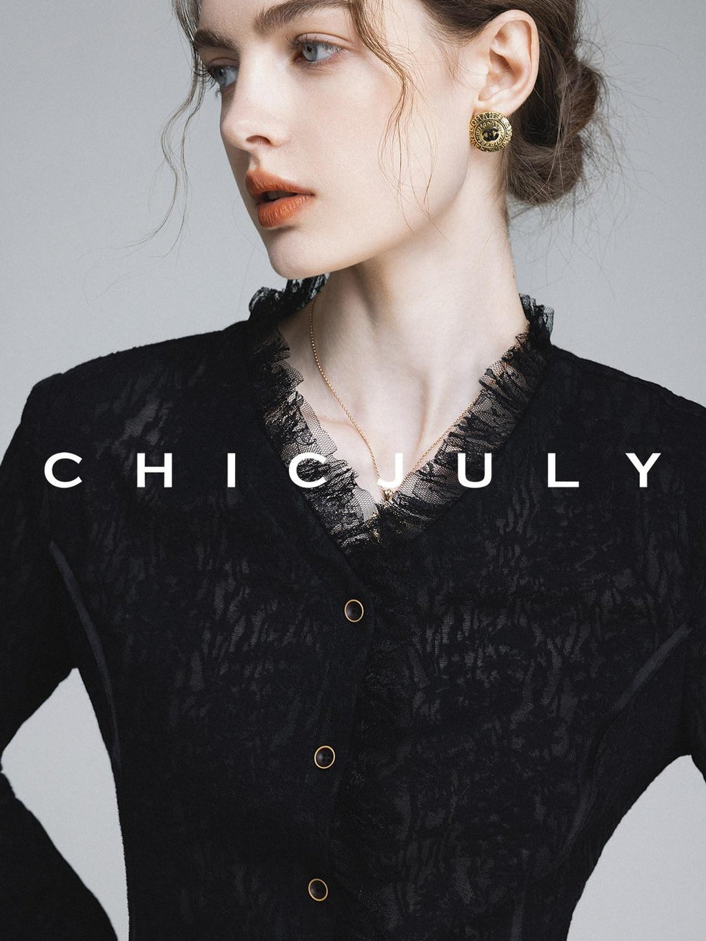 chicjuly Elegant Lace V-neck Women's Cotton Cupro Long Sleeve T-shirts