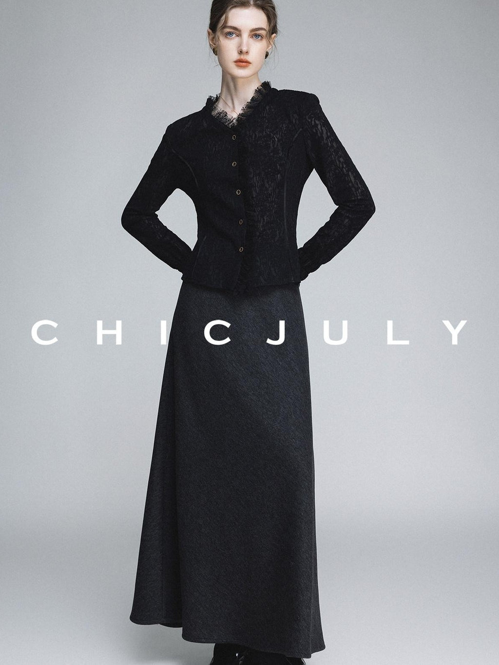 chicjuly Elegant Lace V-neck Women's Cotton Cupro Long Sleeve T-shirts