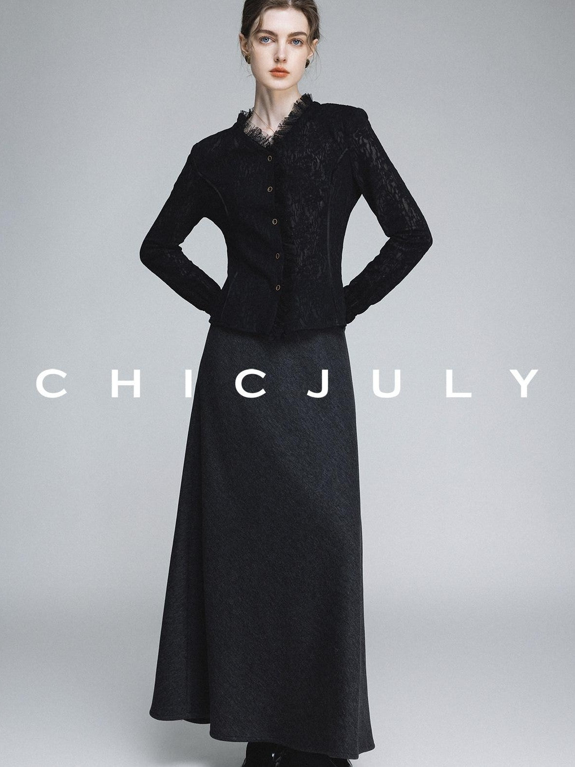 chicjuly Elegant Lace V-neck Women's Cotton Cupro Long Sleeve T-shirts