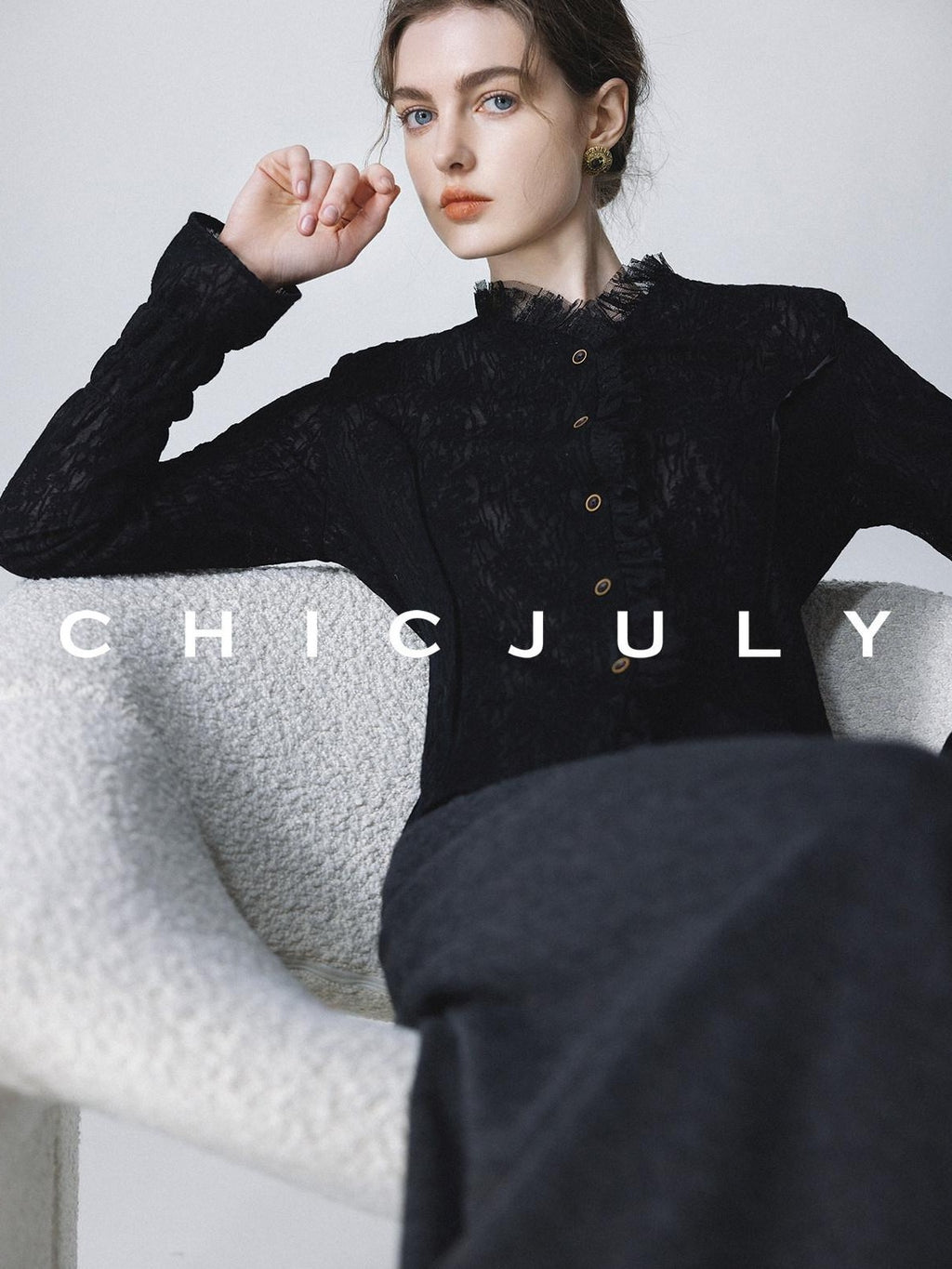 chicjuly Elegant Lace V-neck Women's Cotton Cupro Long Sleeve T-shirts