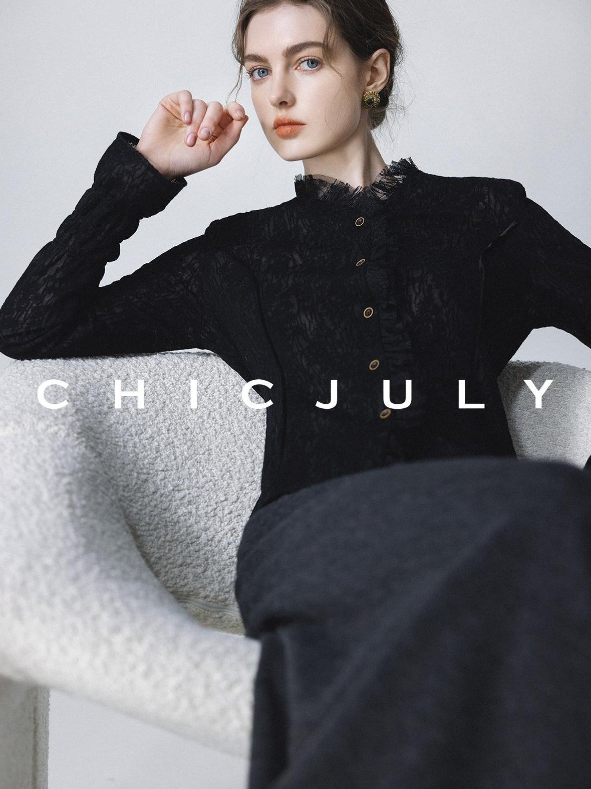 chicjuly Elegant Lace V-neck Women's Cotton Cupro Long Sleeve T-shirts