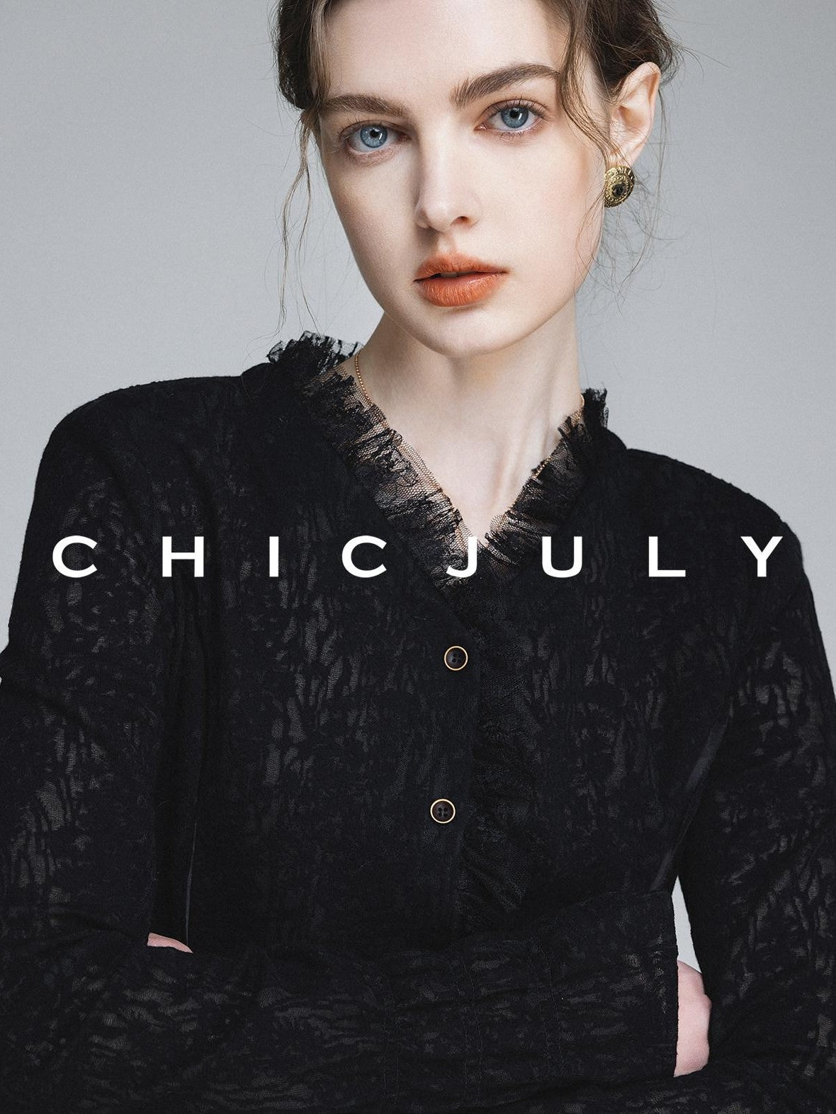 chicjuly Elegant Lace V-neck Women's Cotton Cupro Long Sleeve T-shirts