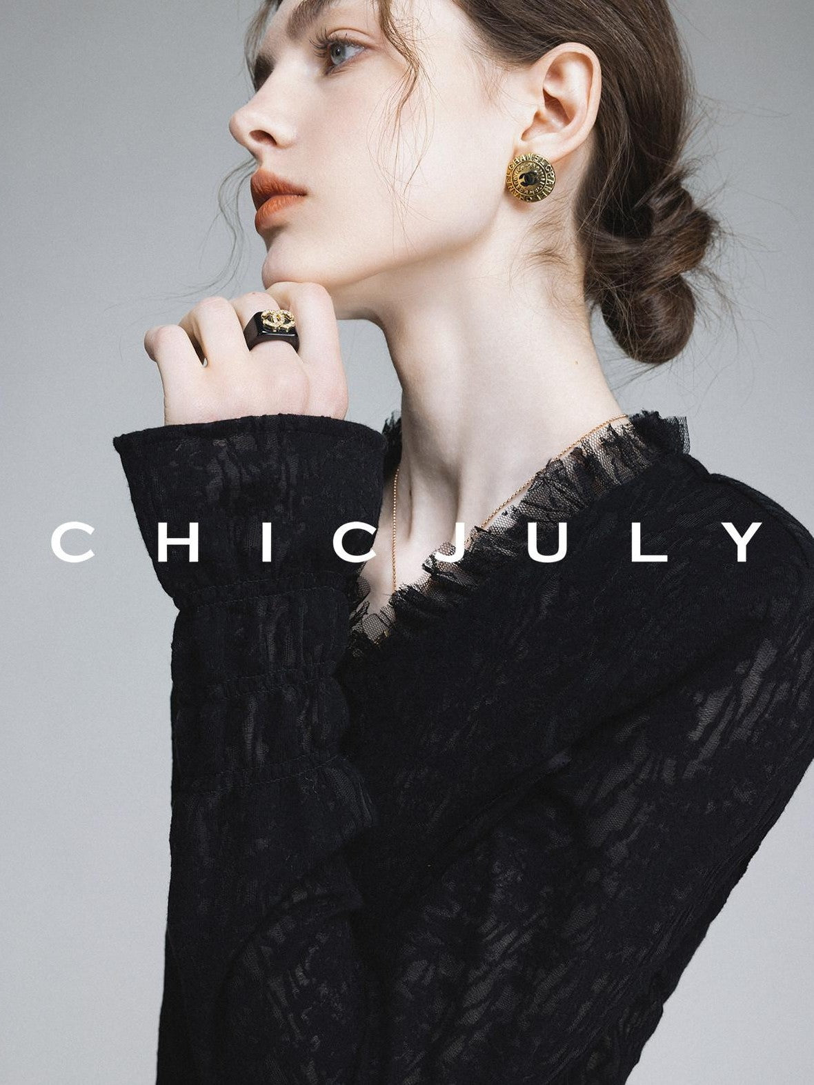 chicjuly Elegant Lace V-neck Women's Cotton Cupro Long Sleeve T-shirts