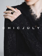 chicjuly Elegant Lace V-neck Women's Cotton Cupro Long Sleeve T-shirts