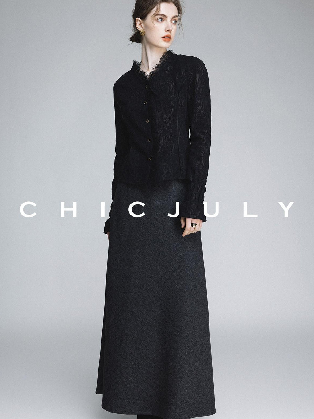 chicjuly Elegant Lace V-neck Women's Cotton Cupro Long Sleeve T-shirts