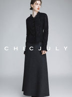 chicjuly Elegant Lace V-neck Women's Cotton Cupro Long Sleeve T-shirts