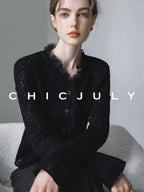 chicjuly Elegant Lace V-neck Women's Cotton Cupro Long Sleeve T-shirts
