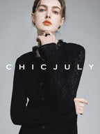 chicjuly Elegant Lace V-neck Women's Cotton Cupro Long Sleeve T-shirts