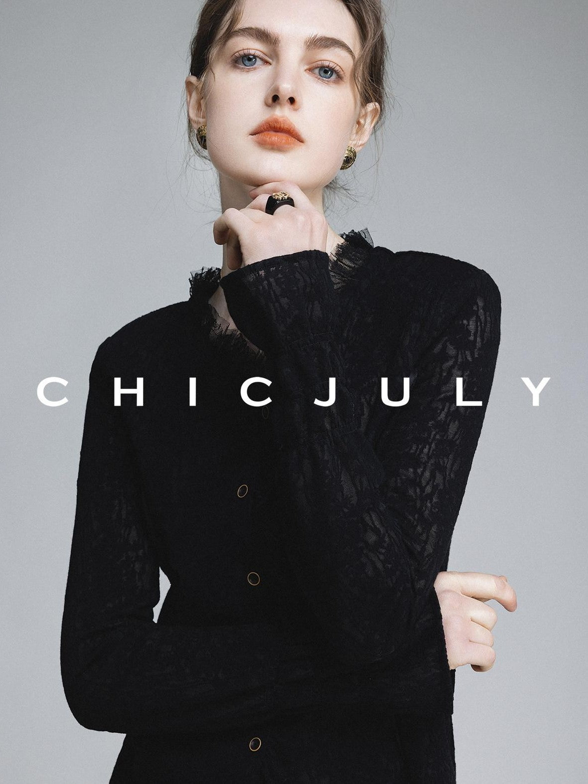 chicjuly Elegant Lace V-neck Women's Cotton Cupro Long Sleeve T-shirts