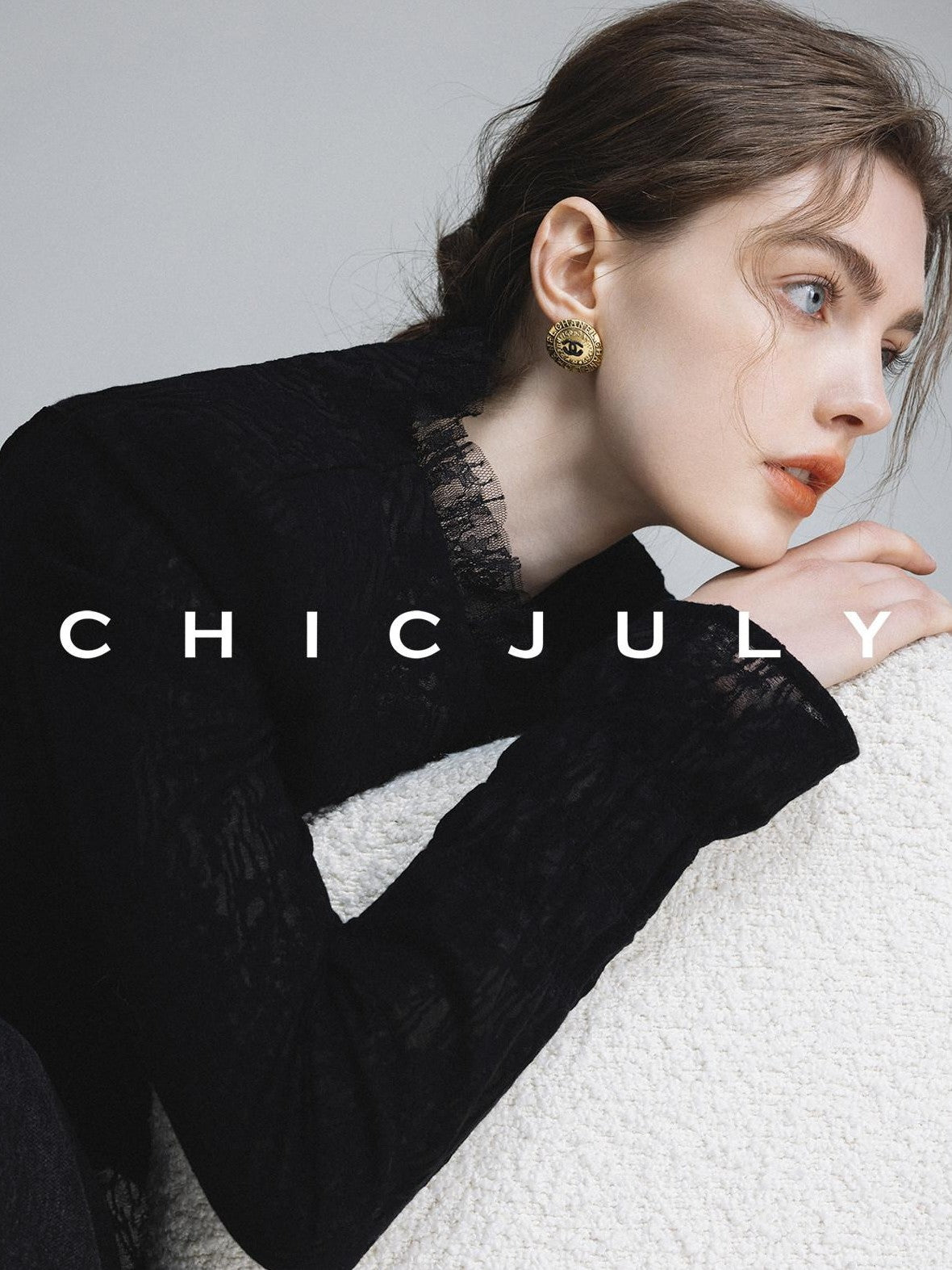 chicjuly Elegant Lace V-neck Women's Cotton Cupro Long Sleeve T-shirts