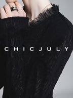 chicjuly Elegant Lace V-neck Women's Cotton Cupro Long Sleeve T-shirts