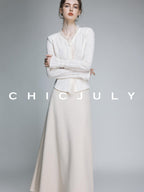 chicjuly Elegant Lace V-neck Women's Cotton Cupro Long Sleeve T-shirts
