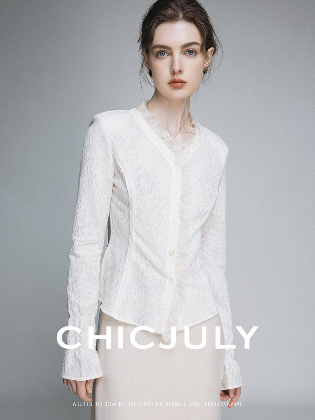 chicjuly Elegant Lace V-neck Women's Cotton Cupro Long Sleeve T-shirts