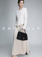 chicjuly Elegant Lace V-neck Women's Cotton Cupro Long Sleeve T-shirts