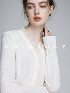 chicjuly Elegant Lace V-neck Women's Cotton Cupro Long Sleeve T-shirts